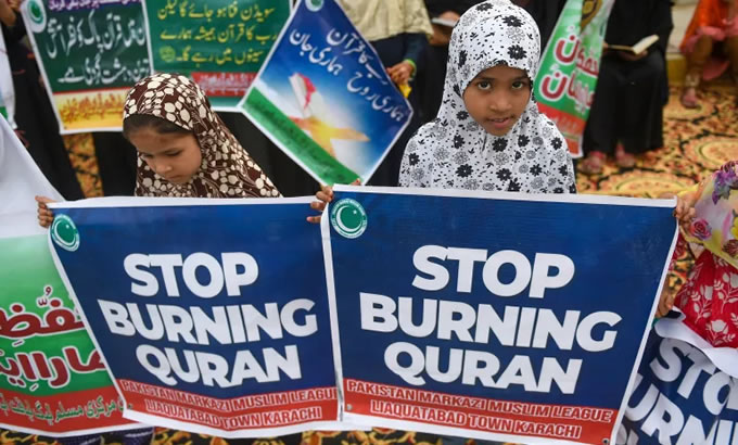 Muslims protesting Quran burnings