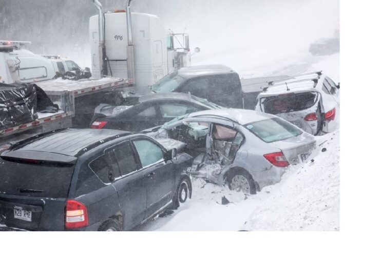 Over 100 Cars Icy Highway