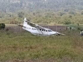 Plane carrying ten passengers veers off the runway during takeoff in Kenya no injuries reported